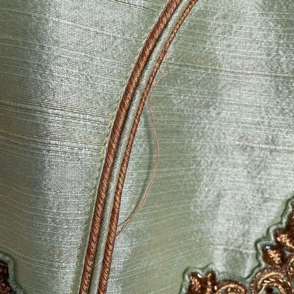 Womens Kanchipuram Silk Gown 38 Green Purple Brocade Sleeve Crinoline Formal - Picture 7 of 10